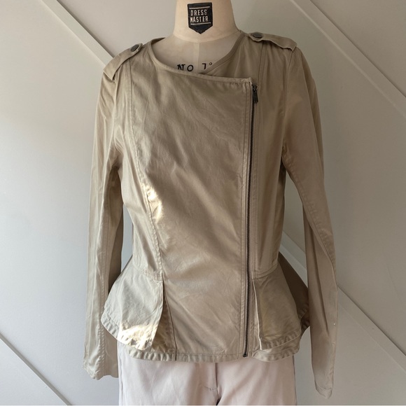 Halogen Khaki Moto Crop Jacket in Khaki - Size Small - Picture 9 of 9